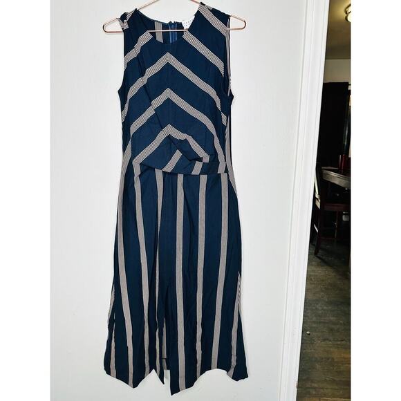 TANYA TAYLOR Dark Navy Blue Pinstripe A-Line Sleeveless Midi Dress Size Large - Picture 5 of 14